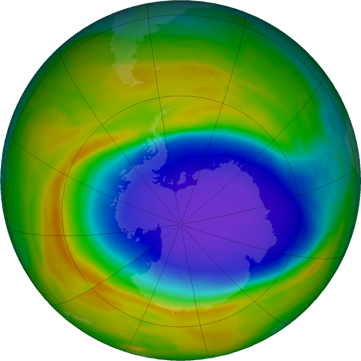 Antarctic ozone map for 22 October 2023